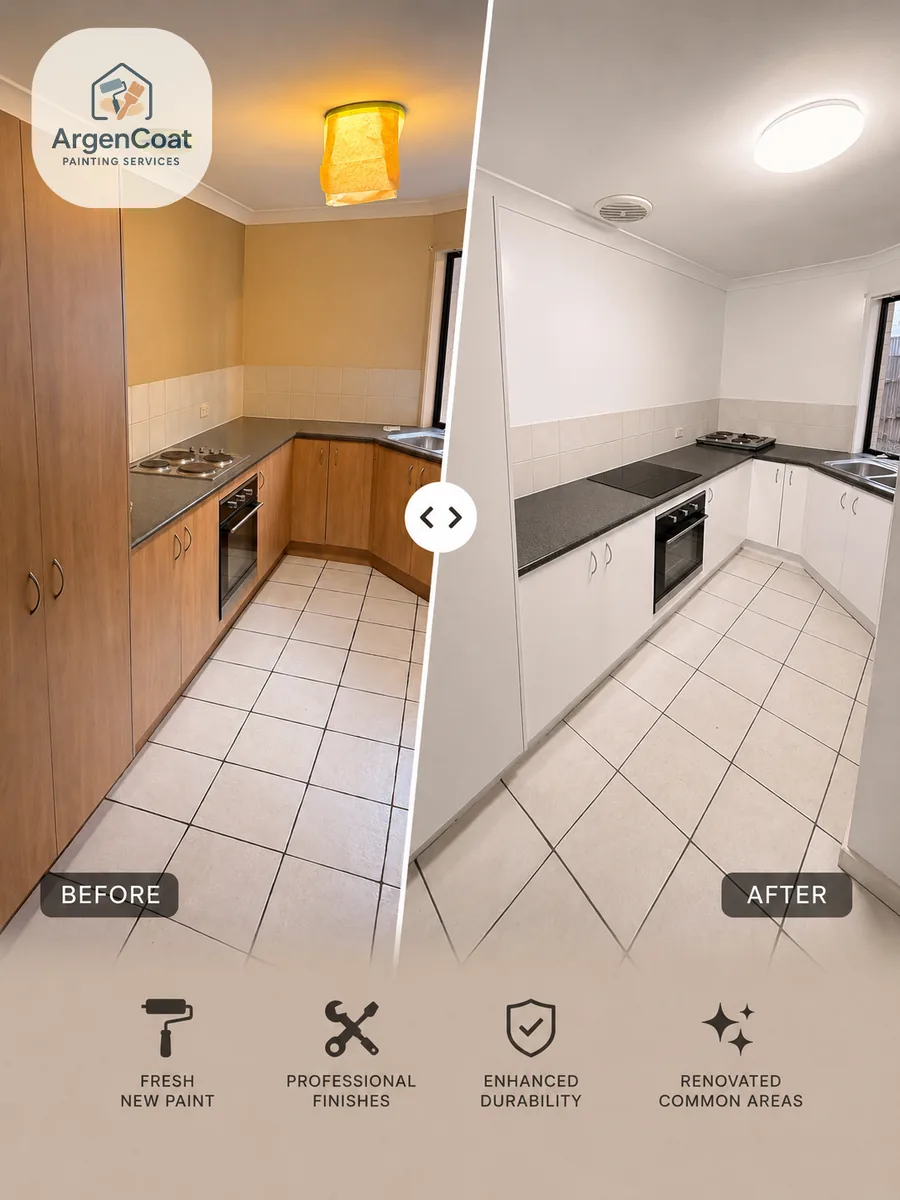 Timber kitchen before and white kitchen after