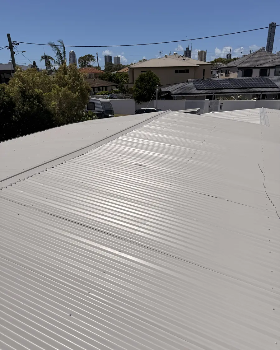 Freshly painted metal roof on a Gold Coast home
