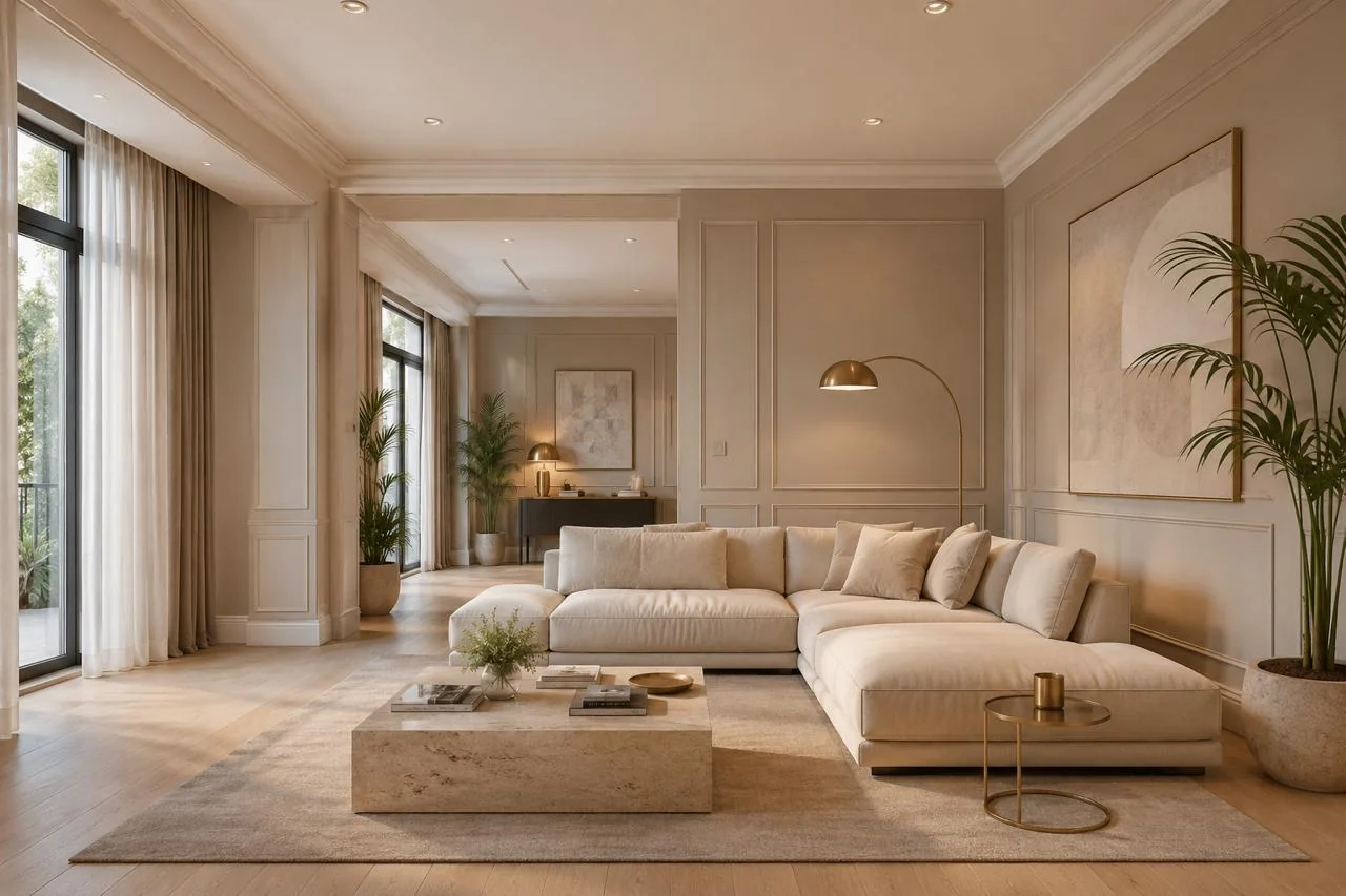 Elegant, freshly painted interior living room on the Gold Coast