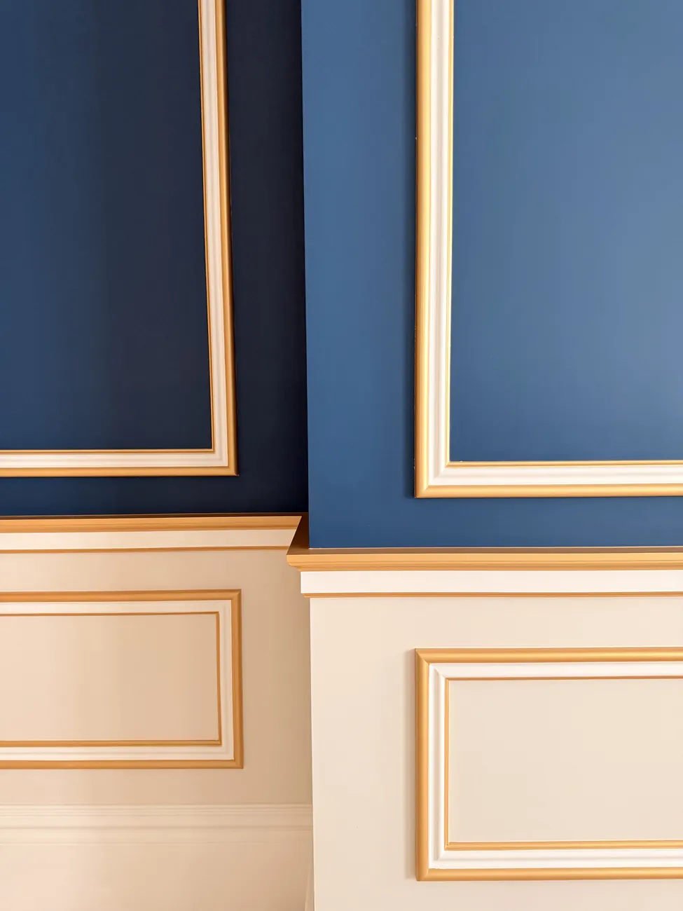 Blue and cream wainscoting with gold trim by ArgenCoat